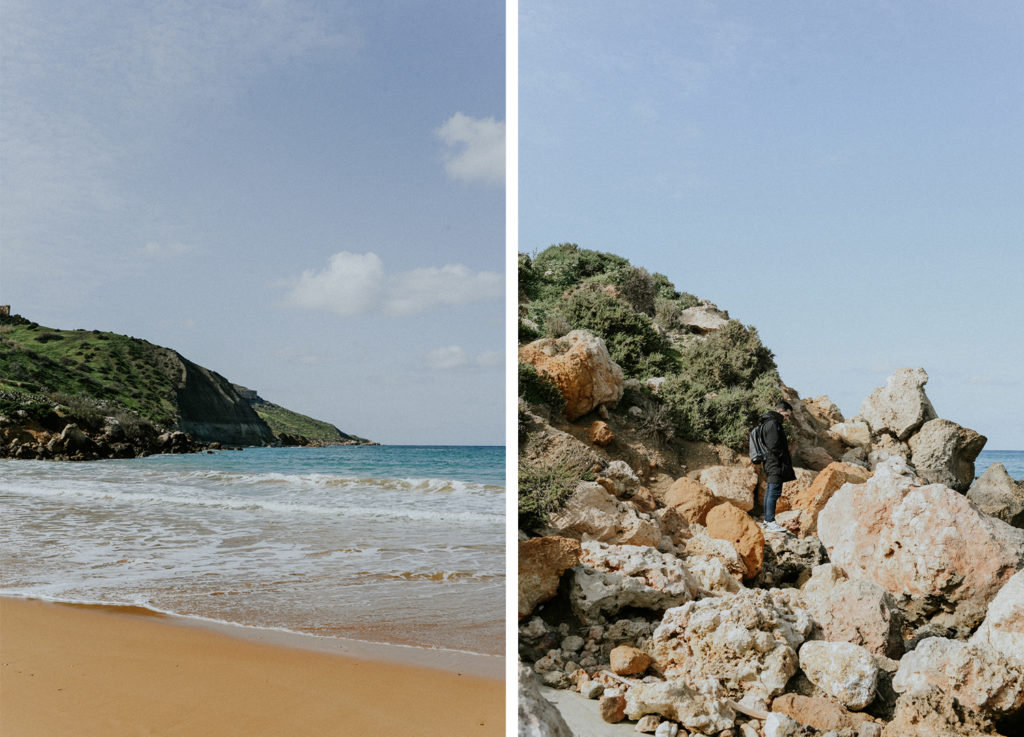 Paysage marin - homme au milieu de rochers - Gozo